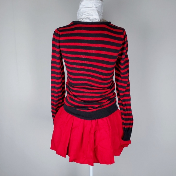 H&M Red Black Striped Attached Collar Academia Sweater - Picture 5 of 8